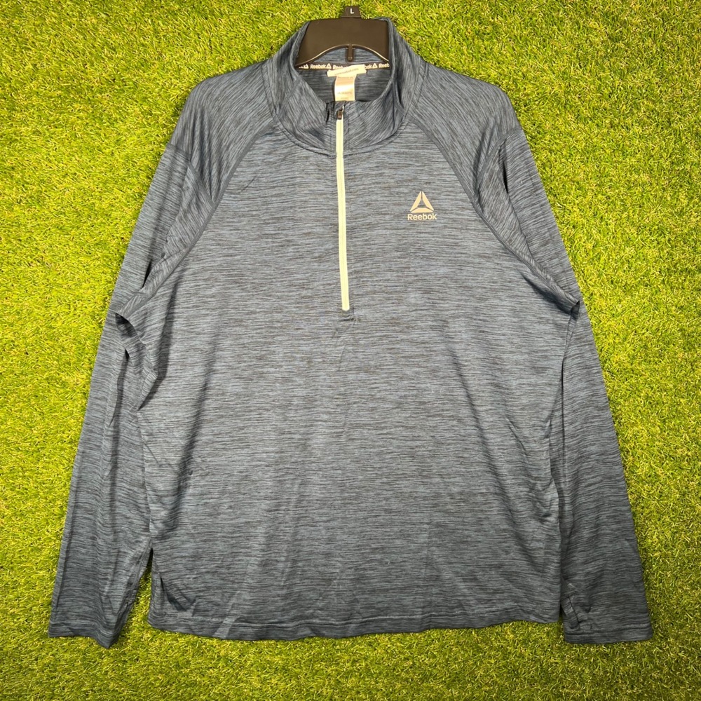 Reebok Mens Quarter Zip Pullover Blue Space‎ Dye Long Sleeve Activewear Top